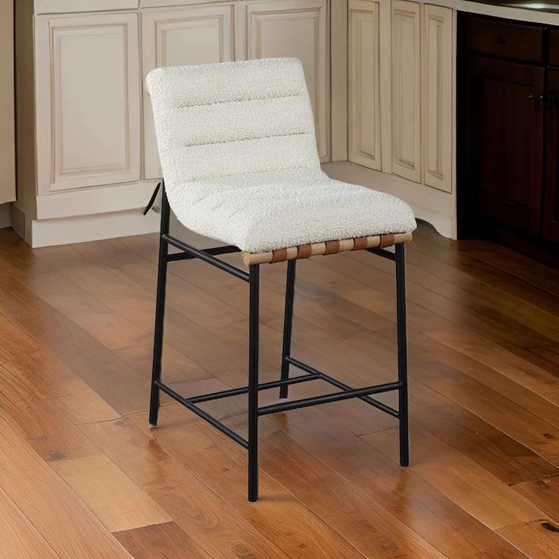 Kive 26 Inch Counter Height Stool Chair, Boucle Channel Tufted, White