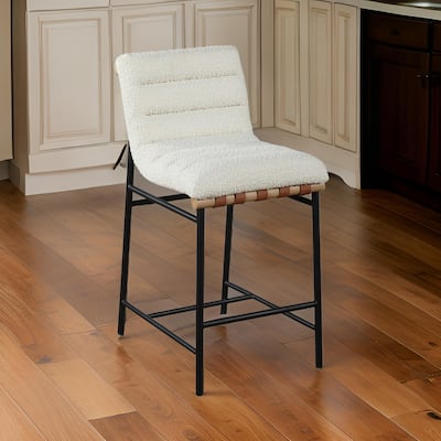 Kive 26 Inch Counter Height Stool Chair, Boucle Channel Tufted, White