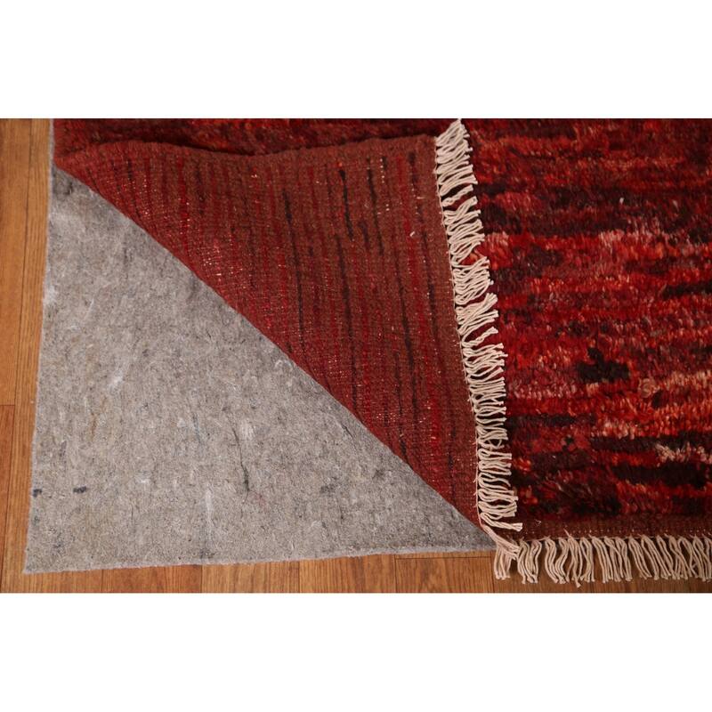 Hand Knotted Oriental 100% Wool Carpet Modern All-Over Red Moroccan Area Rug - 9' 9'' X 6' 9''