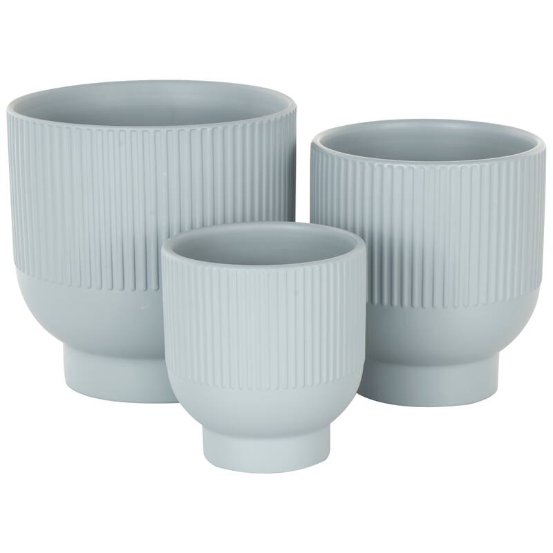 Black, Light Blue or White Ceramic Speckled Planter with Linear Grooves and Tapered Bases (Set of 3)