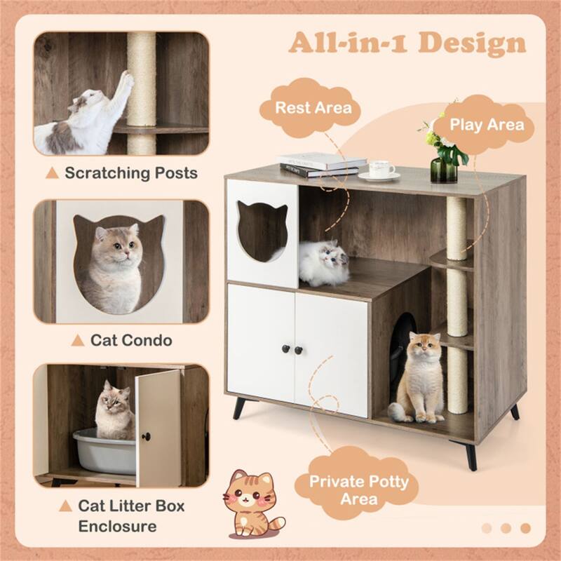 Cat Litter Box With Cat Scratching Post, Cat Apartment, Cat House, Locker - 40" x 20" x 36"