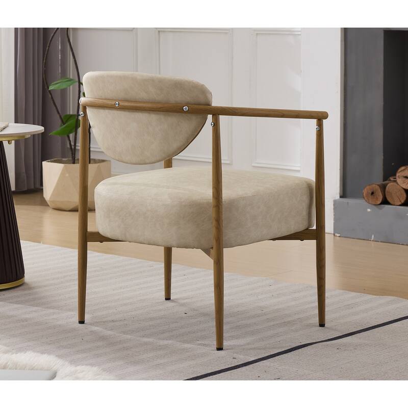 Beige Vanity Chair Dining Chair Accent Chair Set of 2 Reception Chair Leather Kitchen Chair with Metal Legs