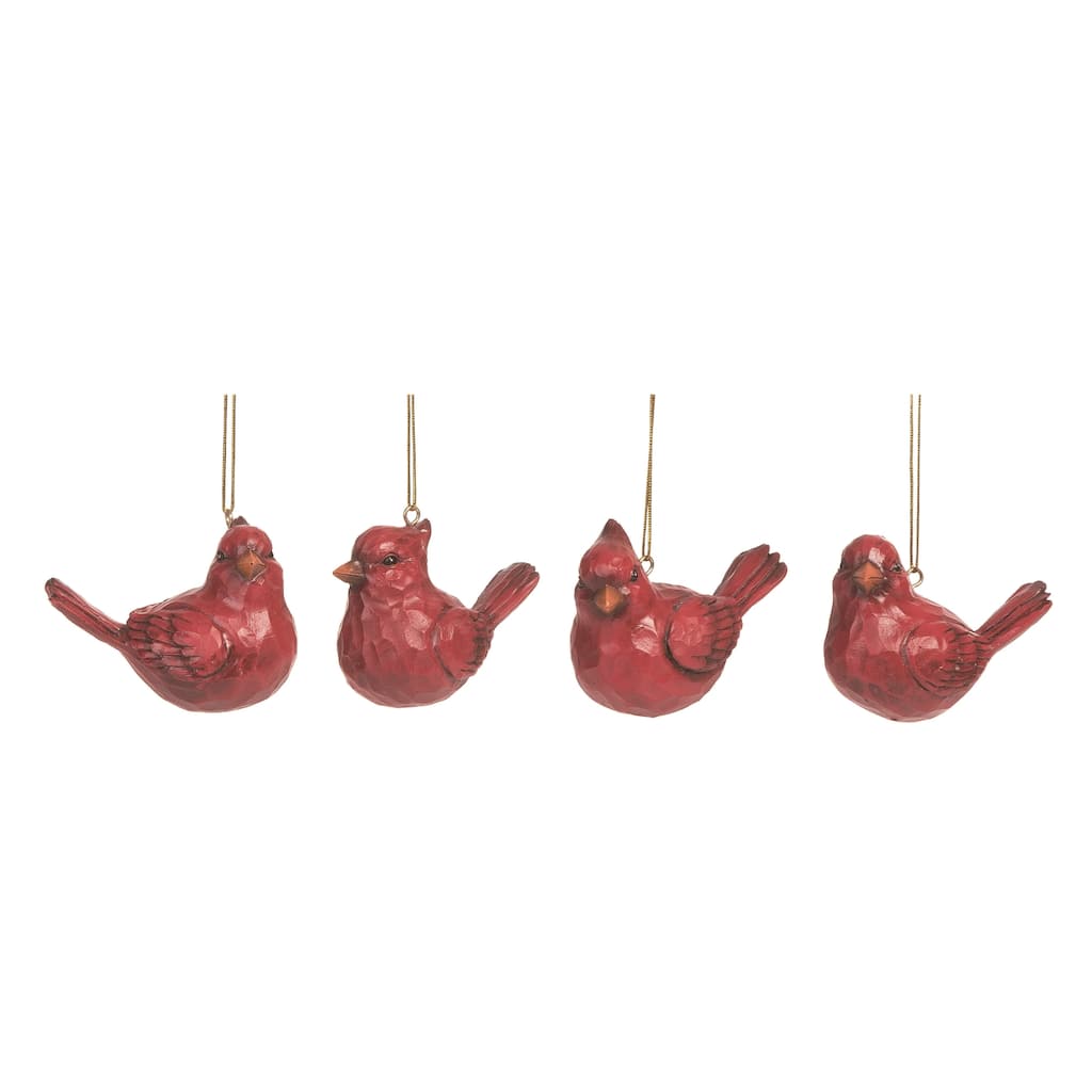 Transpac Christmas Holiday Red Polyresin Cardinal Bird Ornament Set of 4, 3.5 Dia. inch