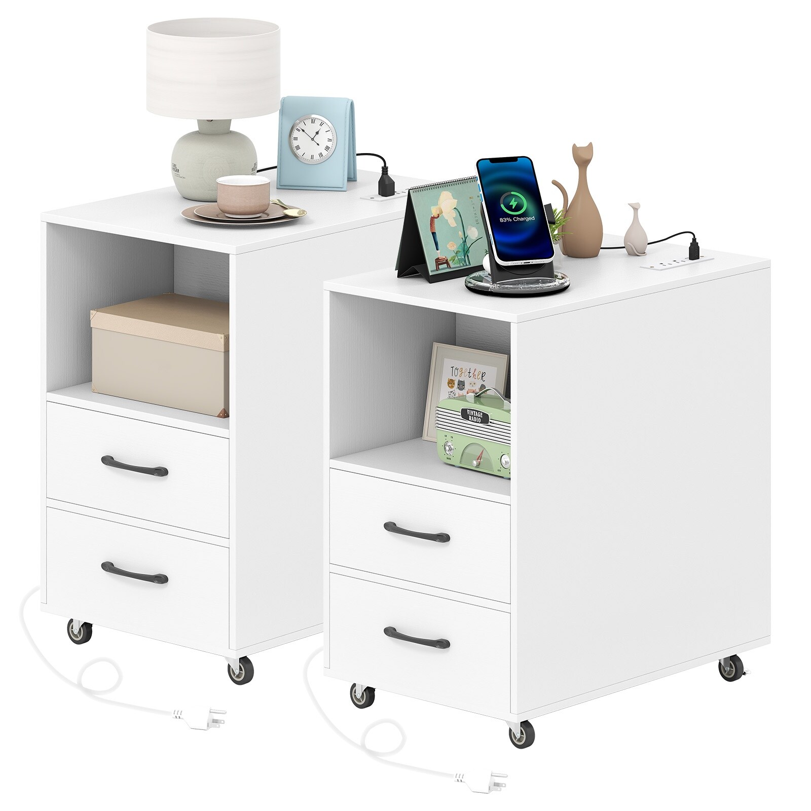 Gymax 2PCS End Table w/Built-in Charging Station USB Ports Outlets 2