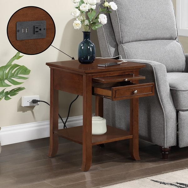 slide 2 of 4, American Heritage Logan 1 Drawer End Table with Charging Station and Pull-Out Shelf Espresso