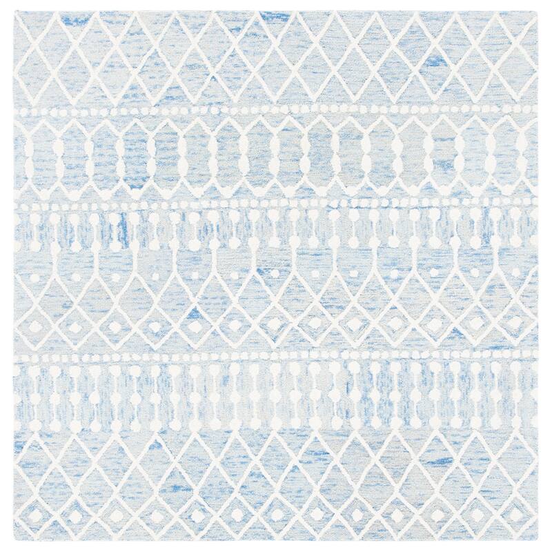 SAFAVIEH Handmade Blossom Orit Moroccan Wool Rug - 6' Square - Blue/Ivory