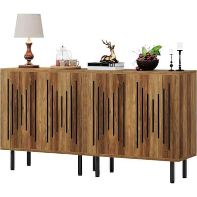 Modern Sideboard Buffet Cabinet with Adjustable Shelves and Metal Legs for Dining Room Storage - 59.05"L x 13.78"W x 31.49"H