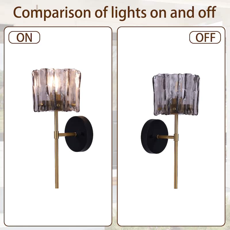 1-Light Modern Wall Sconce with Textured Glass Bathroom Vanity Light