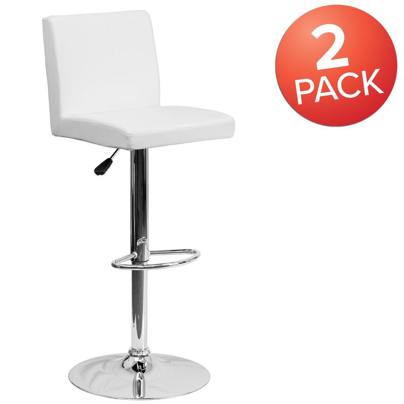 2 Pack Contemporary Adjustable Height Barstool with Panel Back and Chrome Base