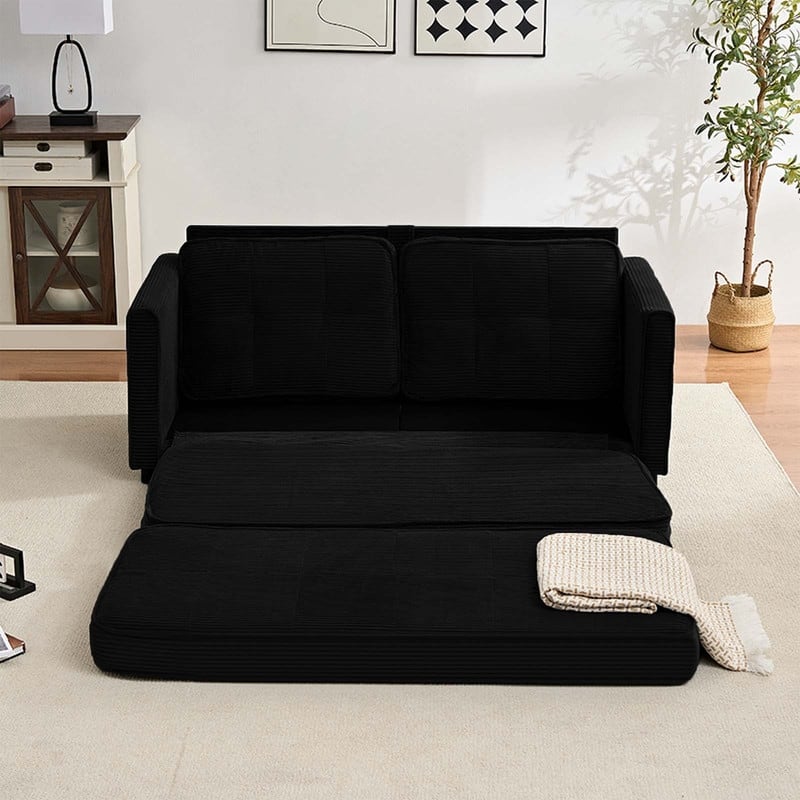 Mixoy 3-in-1 Convertible Futon Sofa Bed, Foldable Tufted Loveseat Sleeper Sofa with Side Pockets