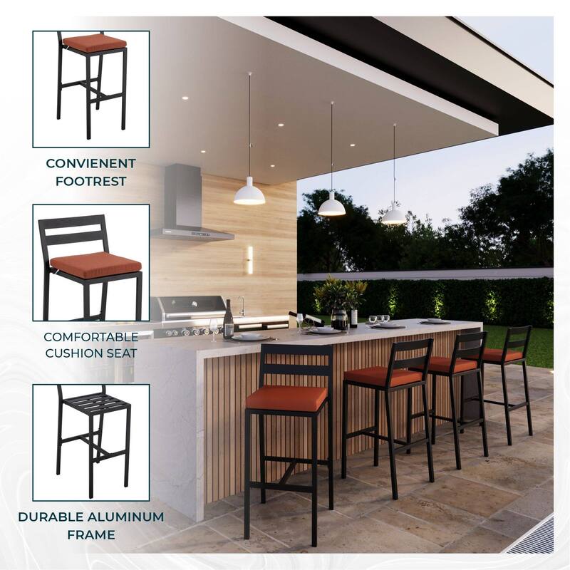 Patio Bar Stool in Powder-Coated Aluminum Frame with Removable Cushion Set of 4