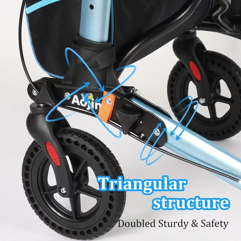 Lightweight Foldable All Terrain Rolling Walker with seat, Aluminum Walkers with 8 inch Rubber Wheels