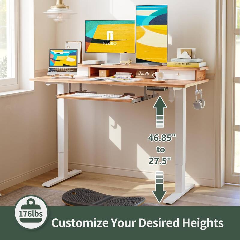 FEZIBO Standing Desk with Drawers, Adjustable Height Desk with Keyboard