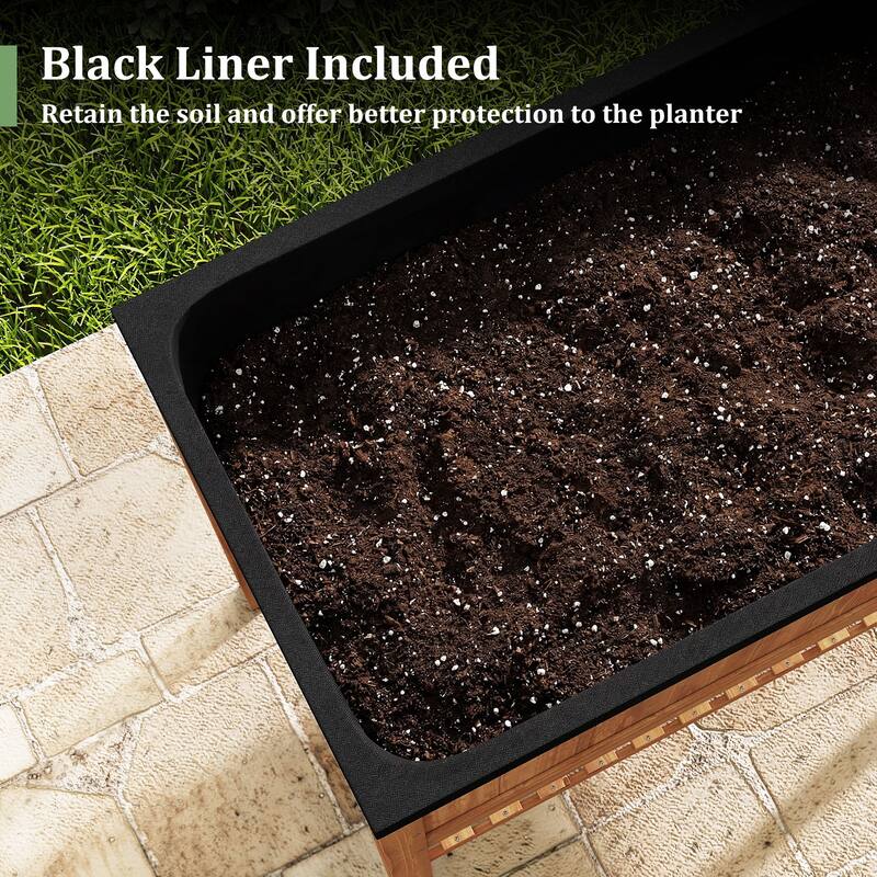 Gymax 2PCS Wooden Raised Garden Bed w/ Legs Liner Storage Shelf Large