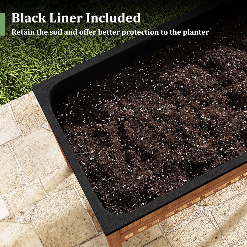 Gymax Wooden Raised Garden Bed w/ Legs Liner Storage Shelf Large