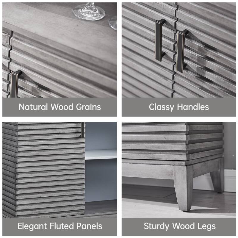 Morden Fort Wood Sideboard Storage Buffet Cabinet with 3D Stripes Doors