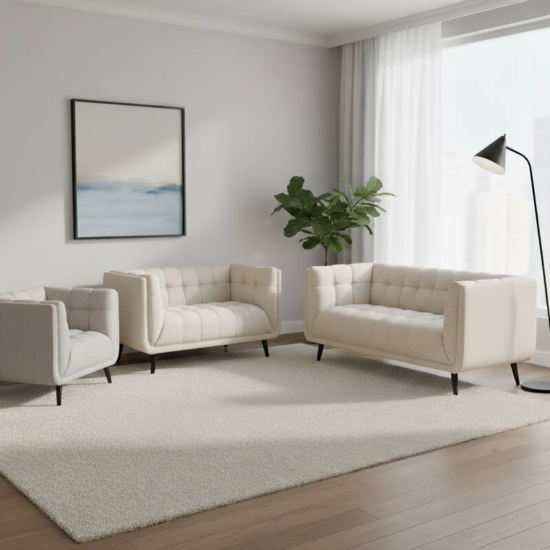 Modern Mid-Century Tufted Upholstered Living Room Sofa Set