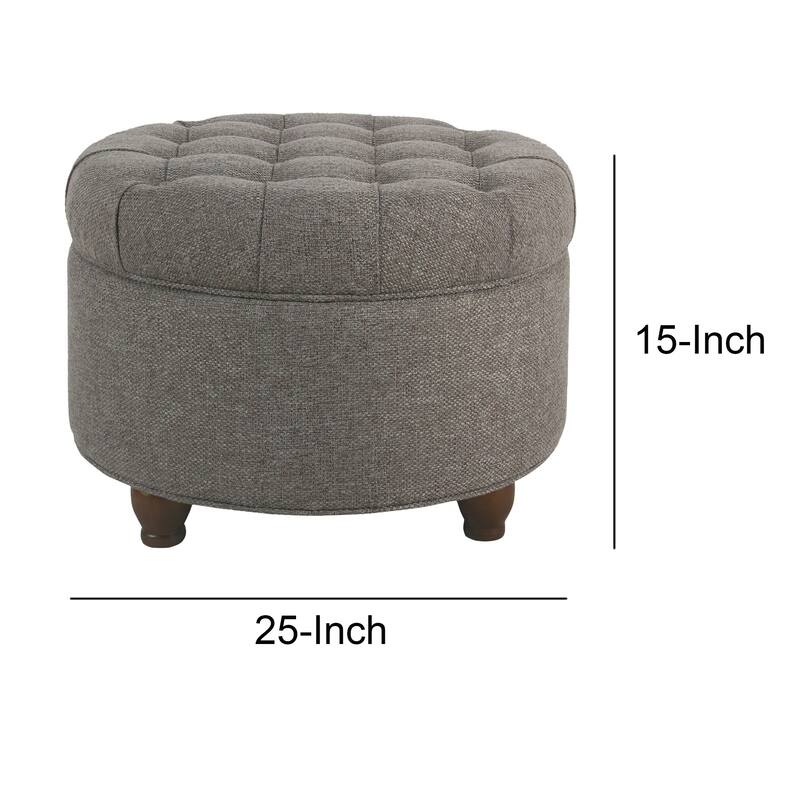Dark Gray Fabric Wooden Ottoman with Tufted Lift-Off Lid Storage & Wood Base
