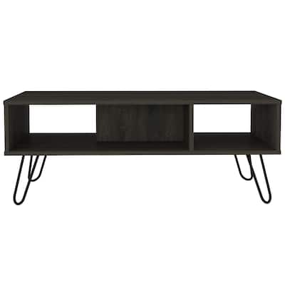 40 Inch Modern Coffee Table with Open Storage Espresso Wood Top and Metal Legs for Living Room - 15.7" H x 39.8" W x 17.7" D