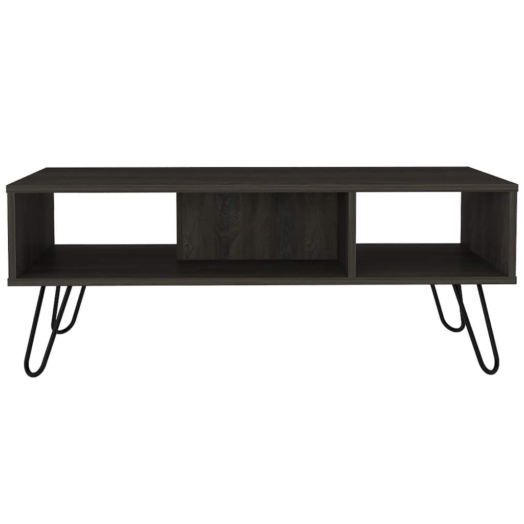 40 Inch Modern Coffee Table with Open Storage Espresso Wood Top and Metal Legs for Living Room - 15.7" H x 39.8" W x 17.7" D