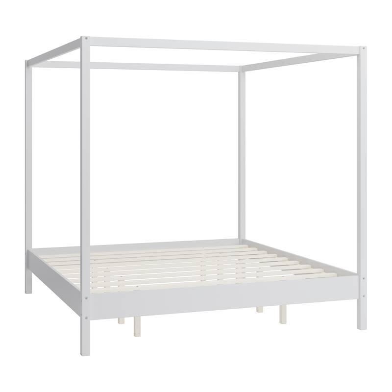 Solid Wood Four Poster Bed Canopy Bed Frame Platform Bed with Wood Slats Support for Bedroom, No Box Spring Needed