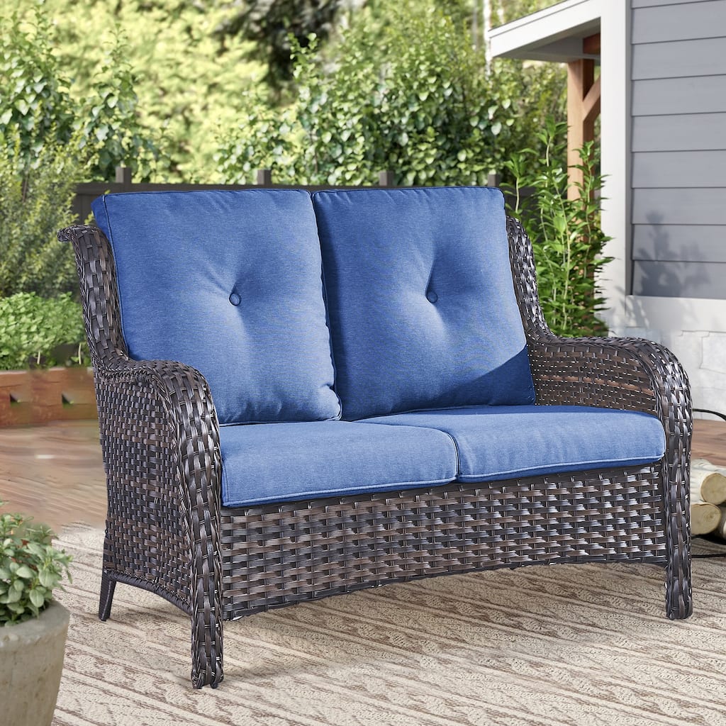 Outdoor Loveseat Sofa 2-Seat PE Rattan Patio Love Seat