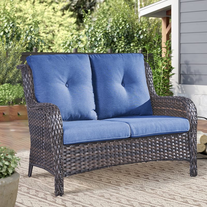Outdoor Loveseat Sofa 2-Seat PE Rattan Patio Love Seat