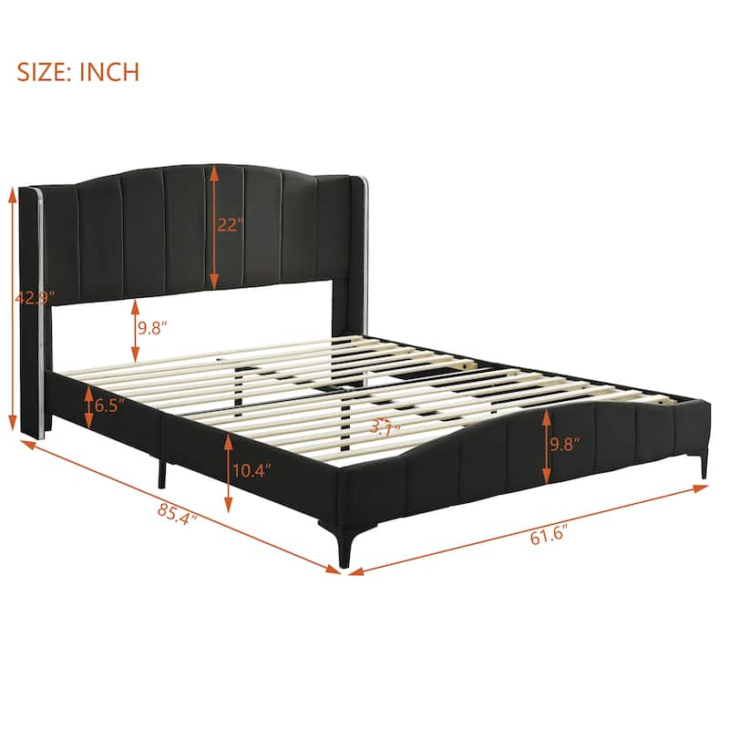 Queen Size PU Leather Upholstered Platform Bed