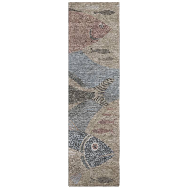 Machine Washable Indoor/ Outdoor Modern Fish Chantille Rug