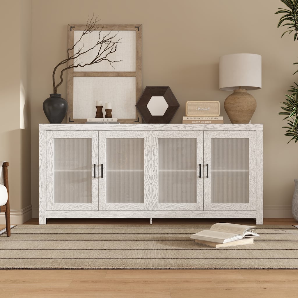Acrylic Doors Creative White/Brown Buffet Sideboard Bookcase Accent Storage Cabinet: Elegant Storage with Rich Wood Grain Finish