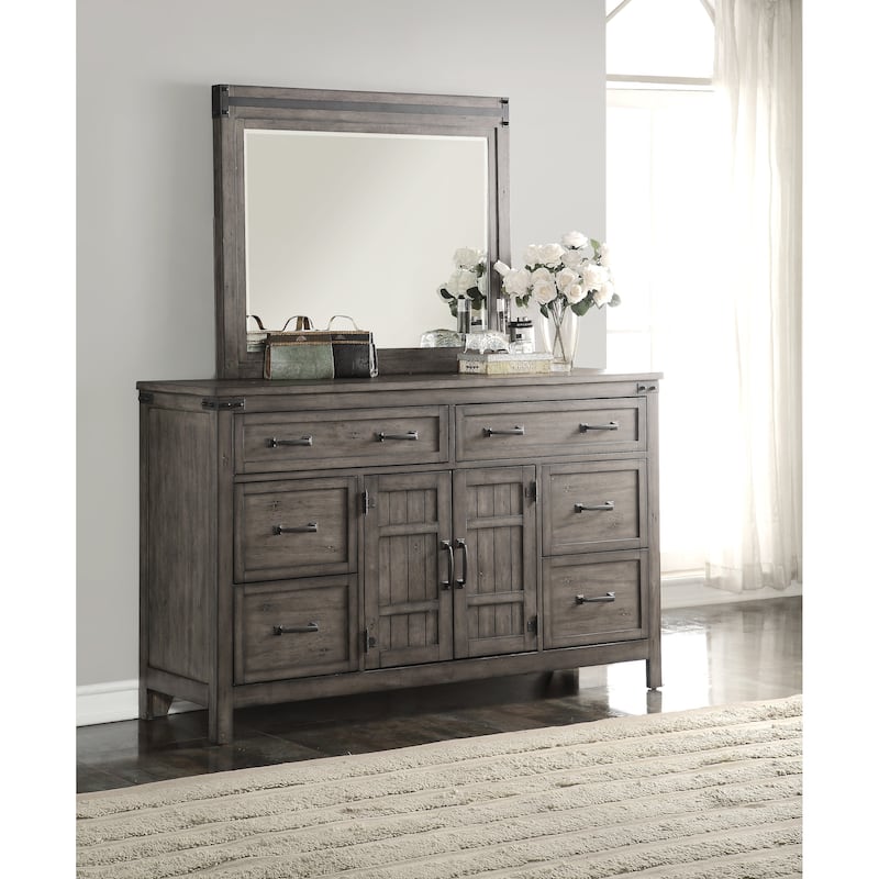 Bridgevine Home Storehouse 6 Drawer, 2 Door Dresser, Smoked Grey Finish