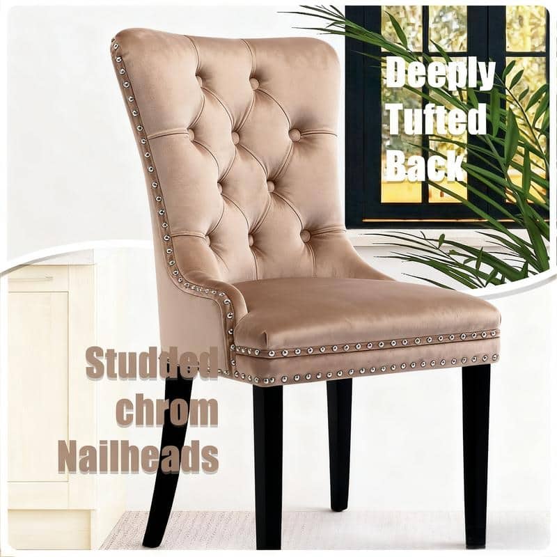 High-end Tufted Velvet Upholstered Nailhead Dining Chair Set of 4