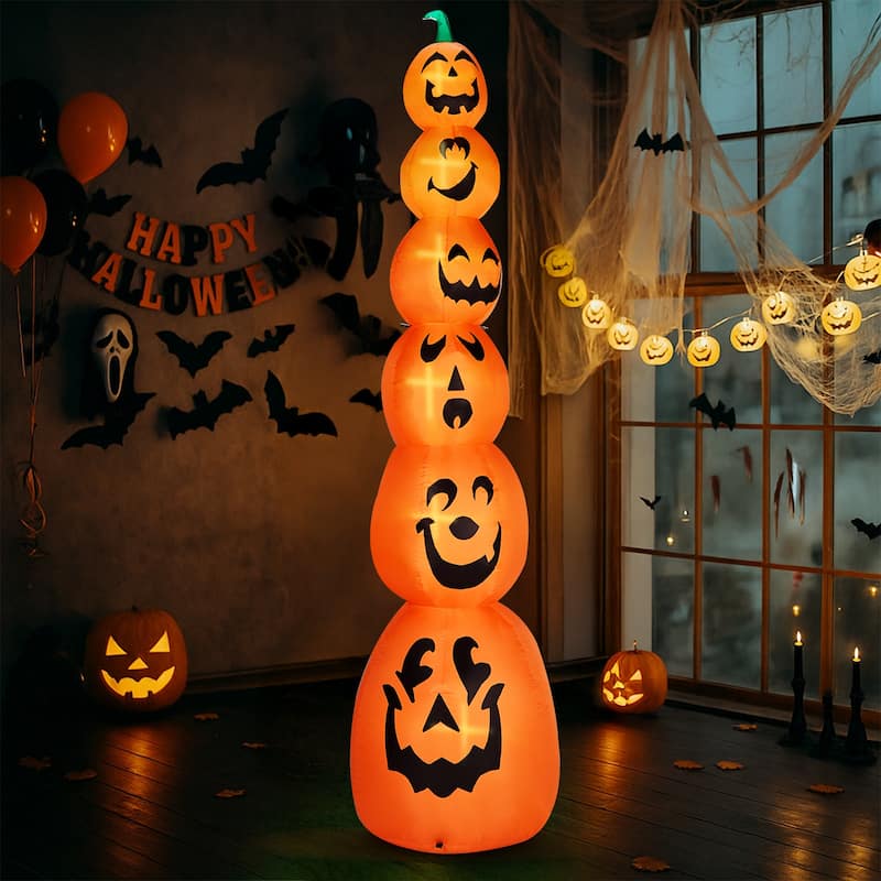 9ft Halloween Inflatable Stacked Pumpkin Yard Decor with LED Lights for Indoor or Outdoor Use