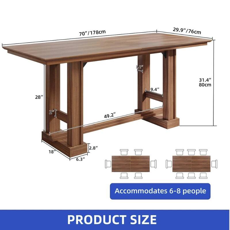 Moasis 70" Farmhouse Dining Table for 6-10 People