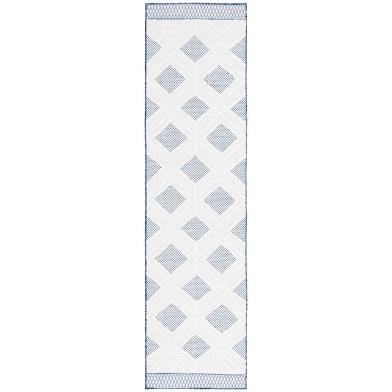 SAFAVIEH Cabana Margith Trellis Waterproof Patio Backyard Rug - 2' x 8' Runner - Ivory/Navy