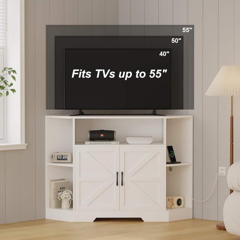 Corner Tv Stand for Tvs Up to 55 Inch with Power Outlet, Entertainment Center - N/A