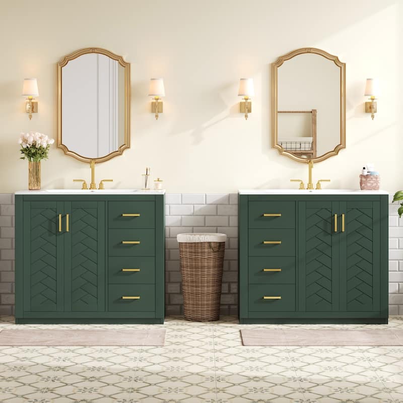 GDFStudio - Briarwick Modern Freestanding Double Bathroom Vanity Set with Ceramic Sinks, Drawers & Soft Closing Doors - 72'W