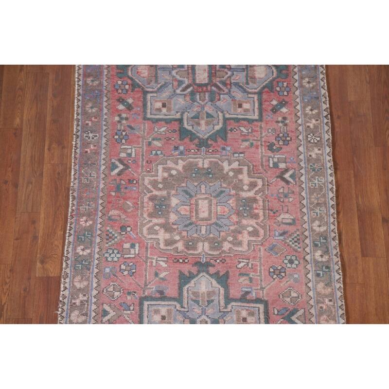 Hand Knotted Oriental 100% Wool Carpet Traditional Geometric Pink Hamedan Runner Rug - 10' 10'' X 3' 2''