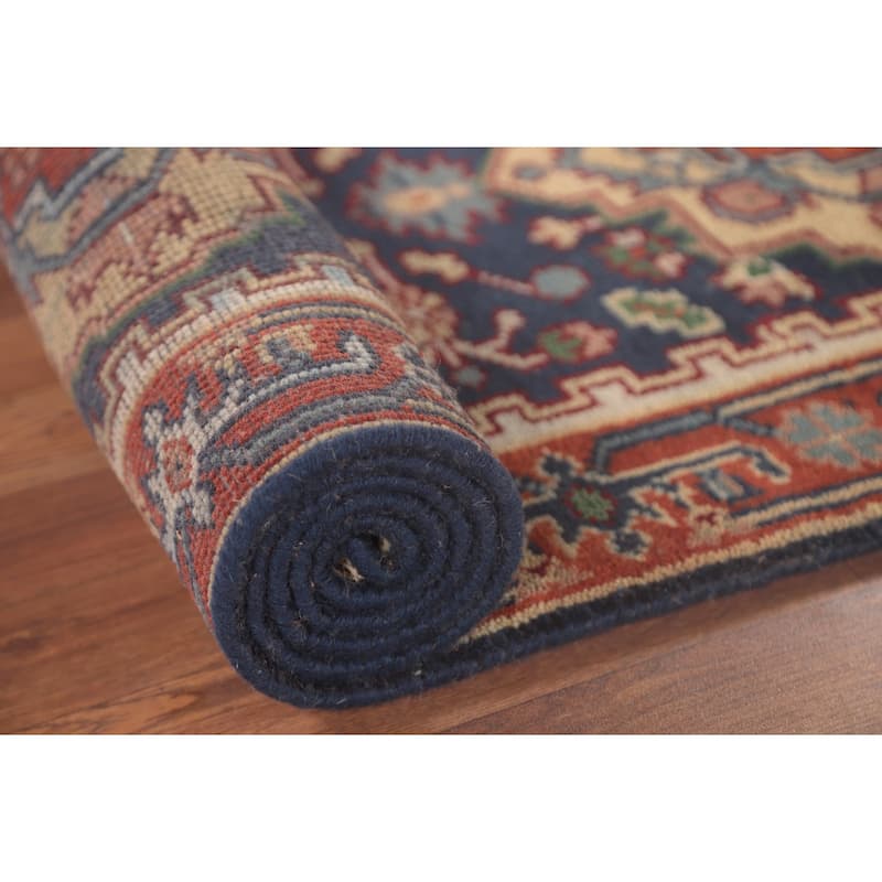 Navy Blue Heriz Serapi Runner Rug Hand-Knotted Wool Carpet - 2'7"x 9'10"