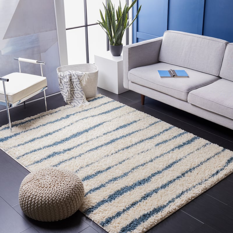SAFAVIEH Venus Shag Bergny 1.75-inch Thick Rug - 9' x 12' - Ivory/Turquoise