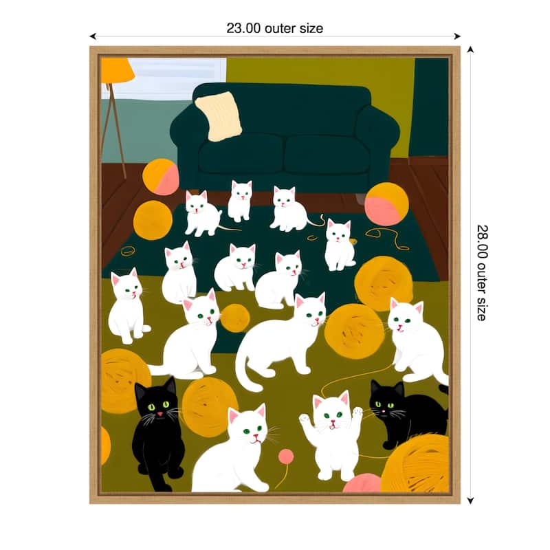 Cats a Wool by Uma Gokhale Framed Canvas Wall Art - 23 x 28 in