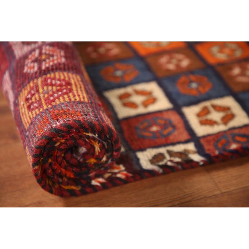 Checkered Gabbeh Persian Vintage Runner Rug Handmade Wool Carpet - 2'1"x 4'9"