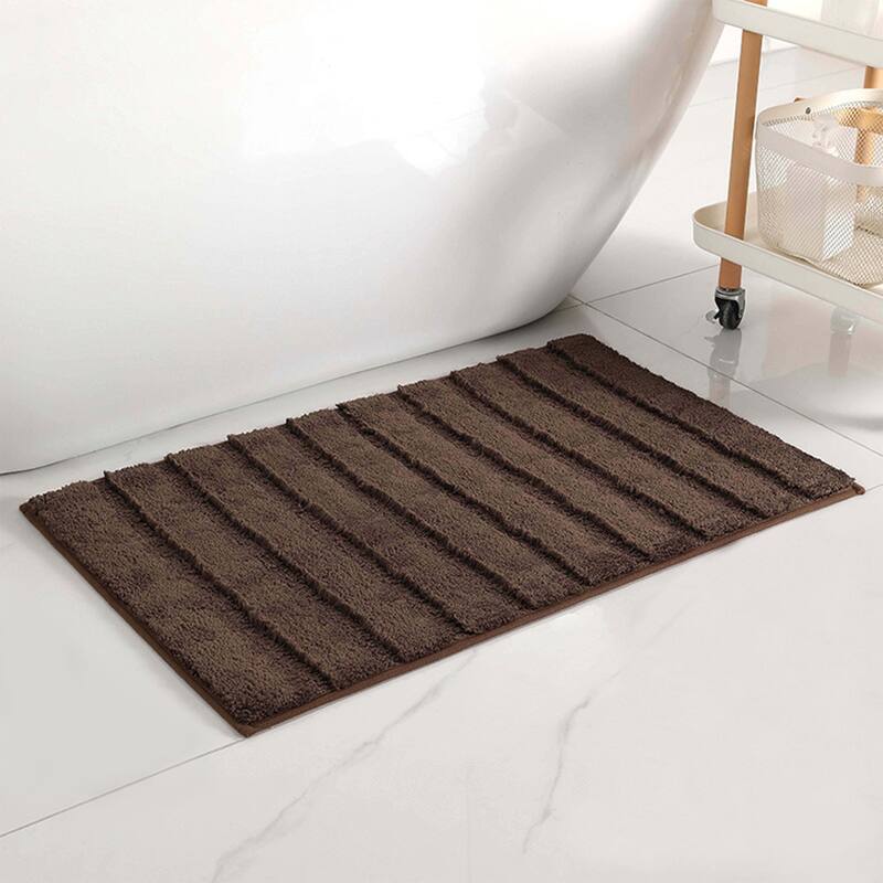 Soft Stripe Bathroom Rug, Rubber Backing Quick Dry Microfiber Rugs Non Slip Absorbent Mat for Shower Floor, Bath Decor