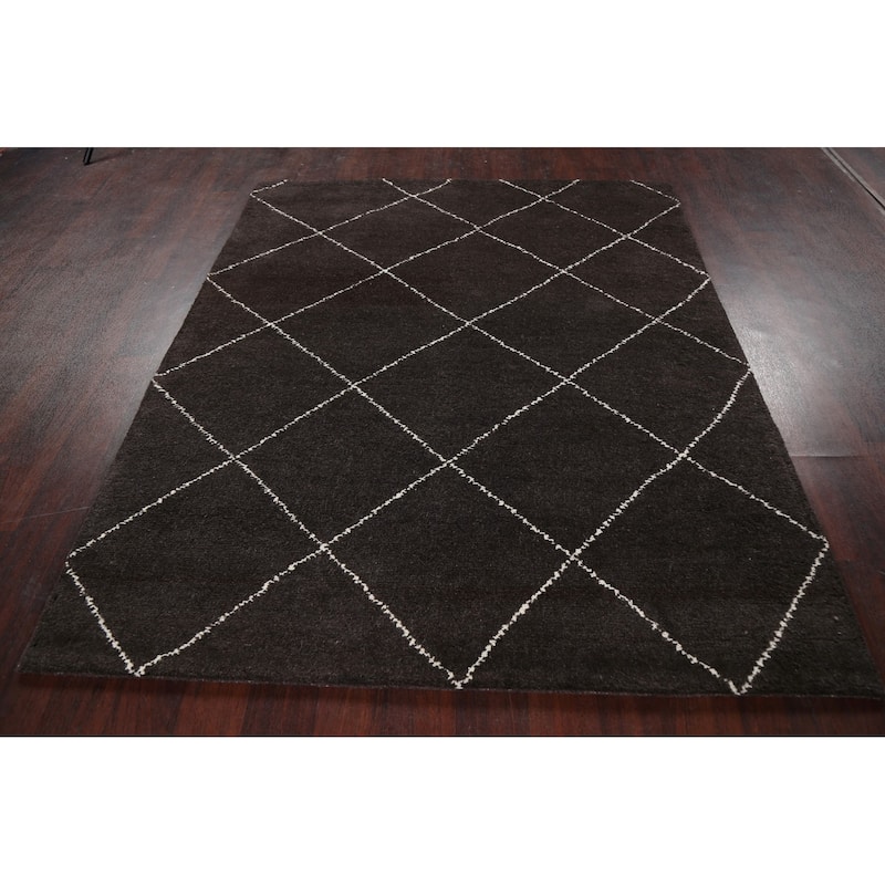 Trellis Modern Moroccan Oriental Area Rug Hand-knotted Wool Carpet - 5'4" x 6'4"