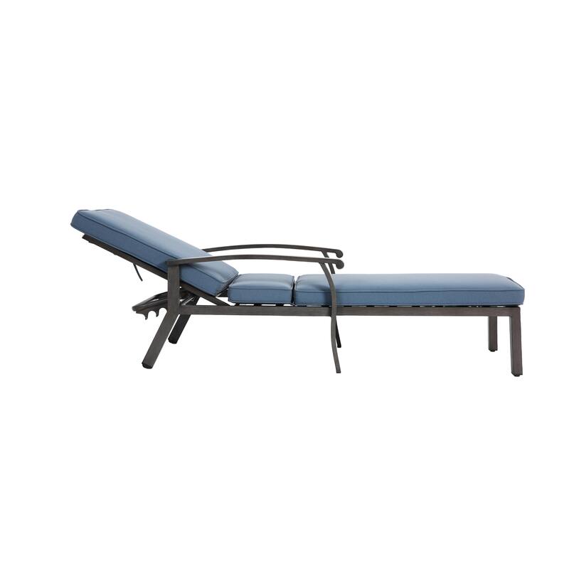 Adjustable Reclining Aluminum Chaise Lounge with Wheels for Poolside Patio Outdoor Navy Blue Rust-Resistant