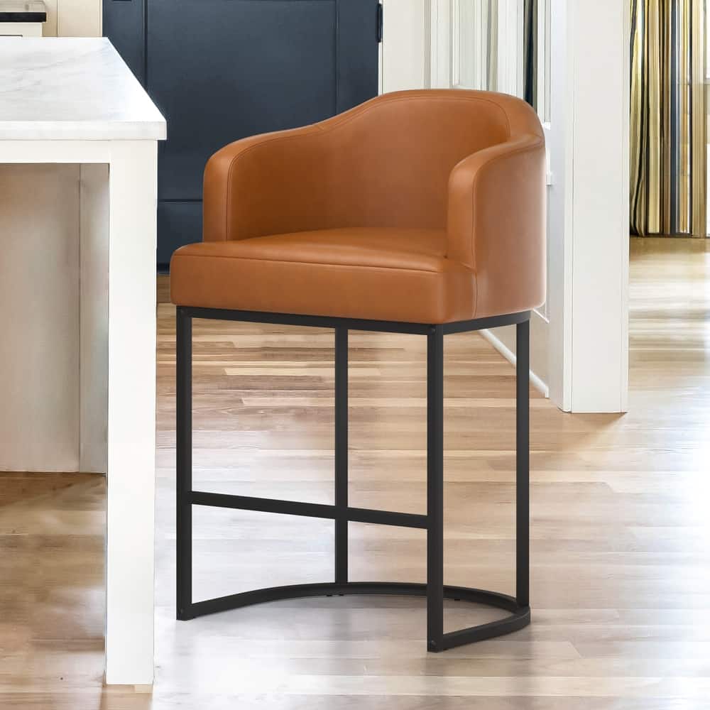 Modern 26.in Barstool Fabric/Leather Upholstered Counter Height Stool with Metal Frame for Kitchen Island