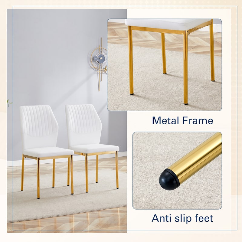 Luxury Simple Chair - Set of 6 PU Material High Resilience Dining Chair, Chair Back Has a Vertical Stripe Design