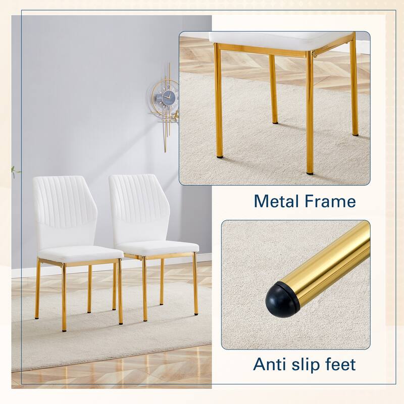 Luxury Simple Chair-Set Of 4 Pu Material Dining Chair With Metal Leg.The Chair Back Has A Vertical Stripe Design