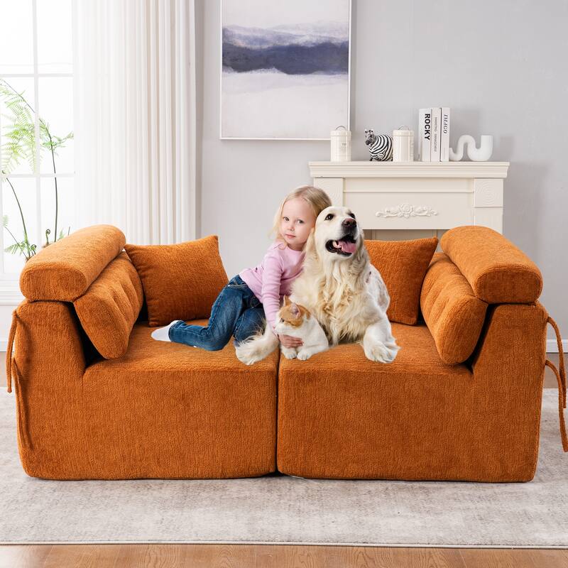 103.2" Fabric 4-Seater Sofa, Raised Back, 2 Pillows and Deep Seat Design