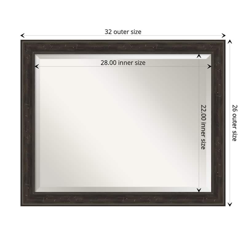 Beveled Bathroom Wall Mirror - Shipwreck Greywash Narrow Frame - Outer Size: 32 x 26 in